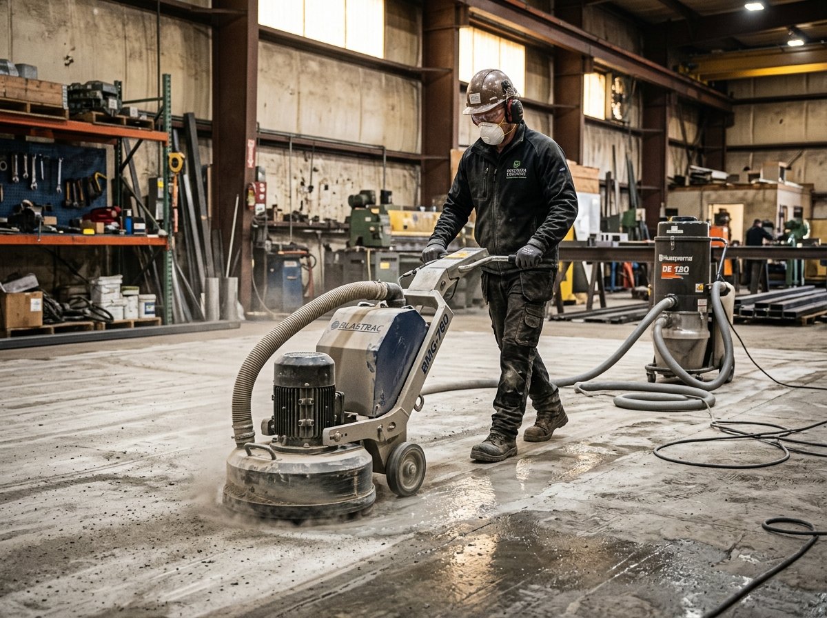 Contractor operating floor grinder machine